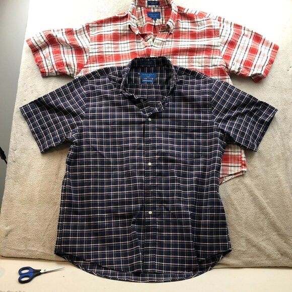Towncraft Mens Shirt Large Lot Of Two Short Sleeve Plaid Button Down Casual Red - Picture 11 of 11